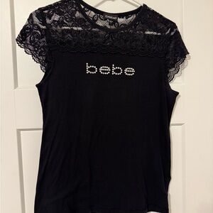 Bebe Black Lace Short Sleeve Top